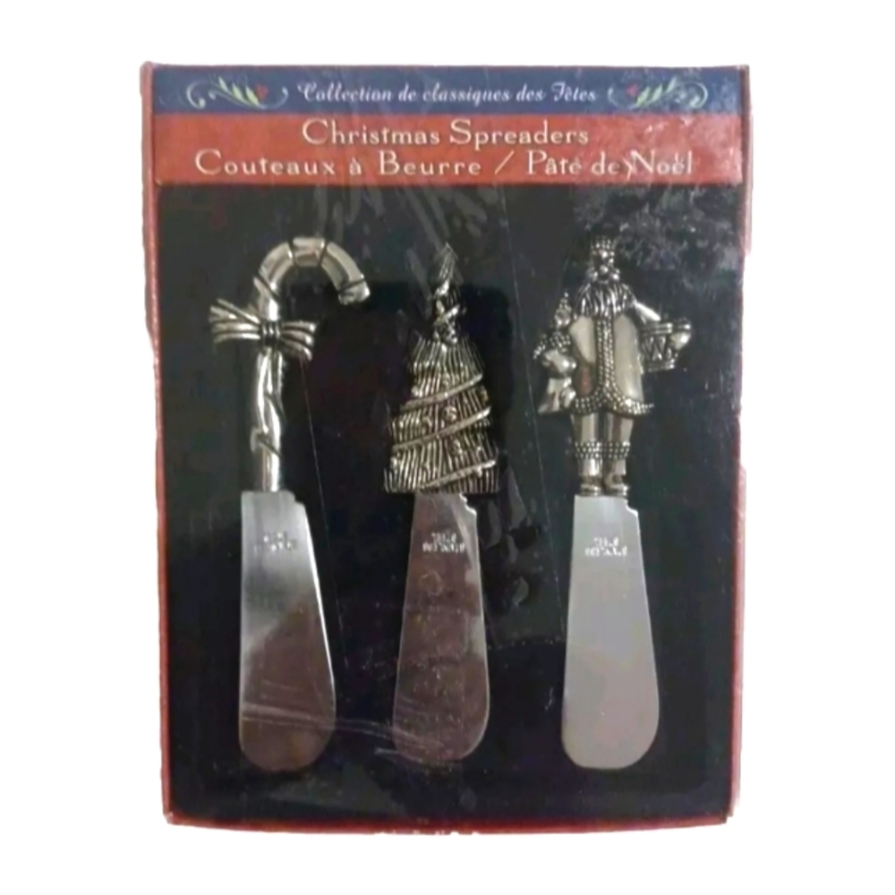 Vintage Christmas Holiday Spreaders Stainless Steel Cheese Butter Knives 3 Set